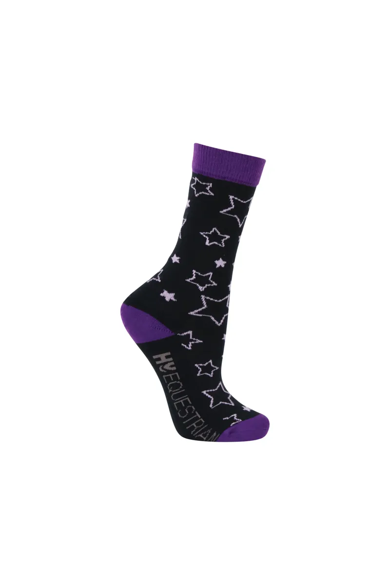 Hy Equestrian Stella Children's Socks - 3 Pack - Purple/Lilac/Black-3